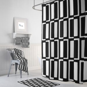 Mid Century Modern Shower Curtain, Bath Towels, Bath Mat, Bathroom Sets, Black and White