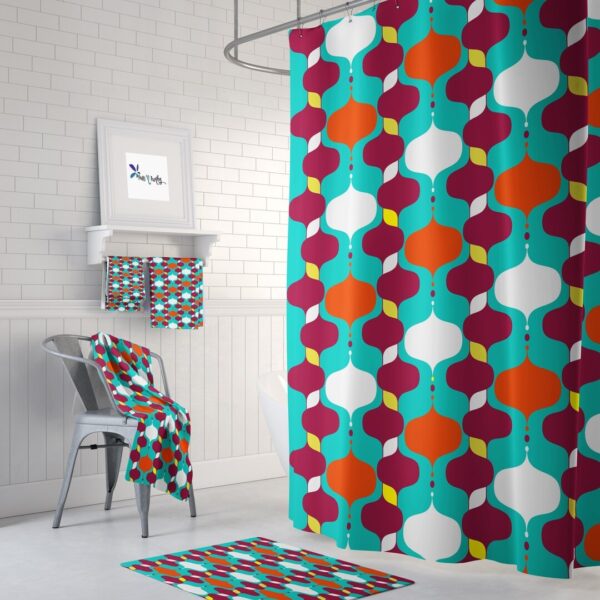 Mid Century Modern Shower Curtain, Bath Towels, Bath Mat, Bathroom Sets, Color Pop Atomic