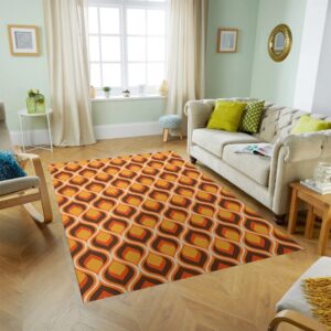 Mid-century 70s Rug for Living Room - Orange Brown Rug, Funky Area Rug, Psychedelic Rug, Rugs, Bedroom Rug, 70s Area Rug, Groovy Home Decor, Salon Decor, Contemporary Rug