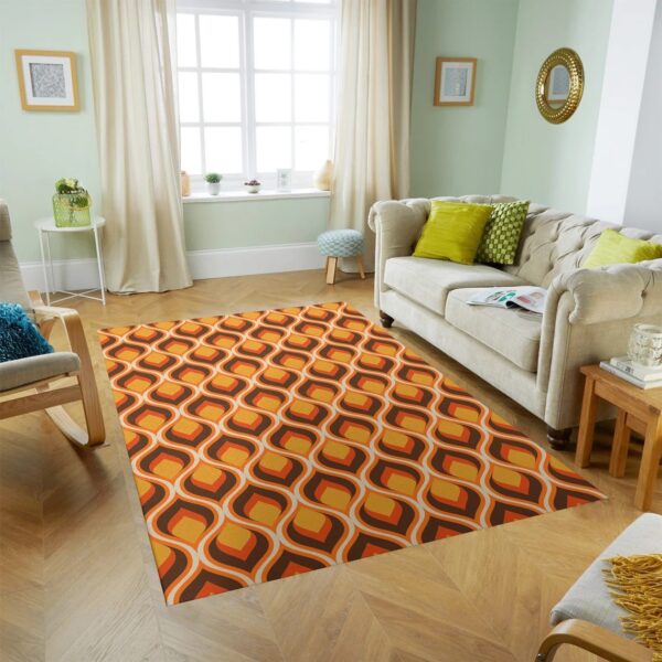 Mid-century 70s Rug for Living Room - Orange Brown Rug, Funky Area Rug, Psychedelic Rug, Rugs, Bedroom Rug, 70s Area Rug, Groovy Home Decor, Salon Decor, Contemporary Rug
