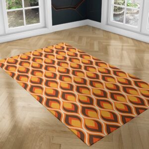 Mid-century 70s Rug for Living Room - Orange Brown Rug, Funky Area Rug, Psychedelic Rug, Rugs, Bedroom Rug, 70s Area Rug, Groovy Home Decor, Salon Decor, Contemporary Rug