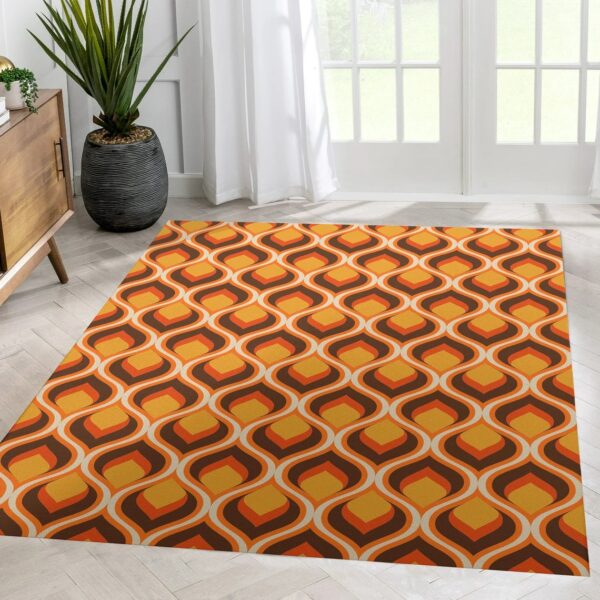 Mid-century 70s Rug for Living Room - Orange Brown Rug, Funky Area Rug, Psychedelic Rug, Rugs, Bedroom Rug, 70s Area Rug, Groovy Home Decor, Salon Decor, Contemporary Rug