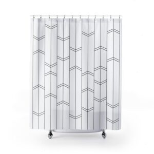 Minimal Stripe and Chevron Shower Curtain, Modern Black and White Bath Curtain, Light and Neutral Farmhouse Bathroom Decor