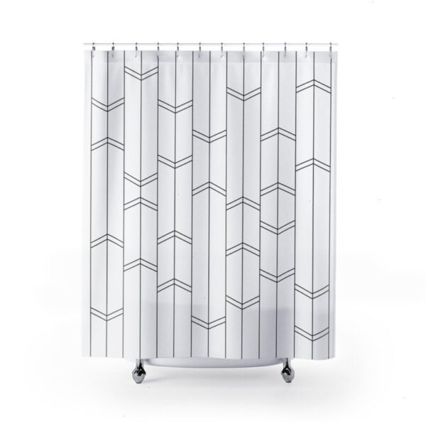 Minimal Stripe and Chevron Shower Curtain, Modern Black and White Bath Curtain, Light and Neutral Farmhouse Bathroom Decor