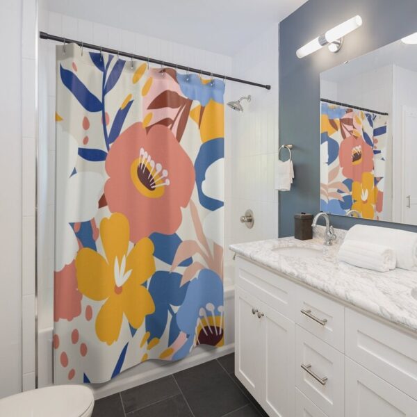 Modern Flower Print Shower Curtain, Bathroom Decor and Design, Gift Idea House Warming Gift