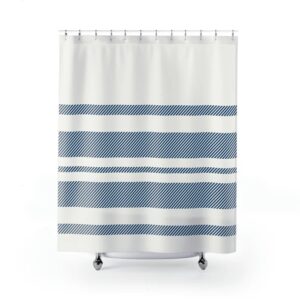 Modern Stripes Shower Curtain, Minimalist Shower Curtain, Modern Farmhouse Shower Curtain, Blue and White Curtain