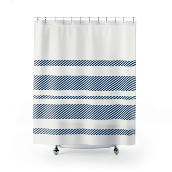 Modern Stripes Shower Curtain, Minimalist Shower Curtain, Modern Farmhouse Shower Curtain, Blue and White Curtain