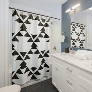 Moroccan Mosaic Shower Curtain, Black and White Geometric Curtain, Abstract Shower Curtain Bathroom Decor