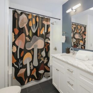Mushroom Shower Curtain, Boho Shower Curtain, Midcentury Modern Shower Curtain, Cottage Core Bathroom Decor