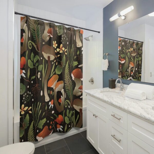 Mushroom Shower Curtain, Midcentury Modern Curtain, Retro Boho Shower Curtain, Cottage core Curtain, Gothic Shower