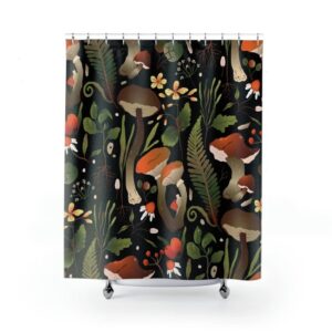 Mushroom Shower Curtain, Midcentury Modern Curtain, Retro Boho Shower Curtain, Cottage core Curtain, Gothic Shower