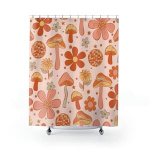 Mushroom Shower Curtain, Shower Curtain Boho, Retro Shower Curtain, Boho Shower curtain, Woodland Curtain Shower