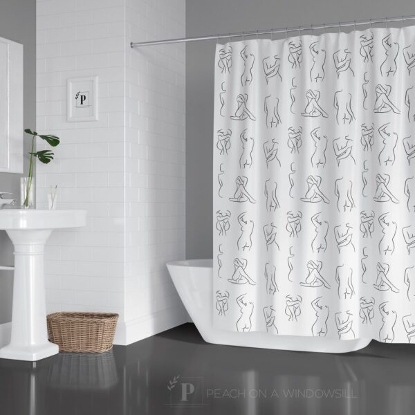 Naked Women Shower Curtain, Black and White Bath Curtain featuring Nude Line Drawings, Modern Feminine Bathroom Decor
