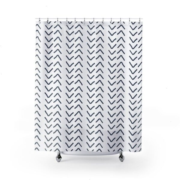 Navy Blue White Mudcloth Print Shower Curtain, Minimalist Bath Curtain, Modern Bathroom Decor