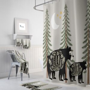 Nordic Bear Shower Curtain, Woodland, Rustic Country, Bathroom Decor, Bear Shower Curtain