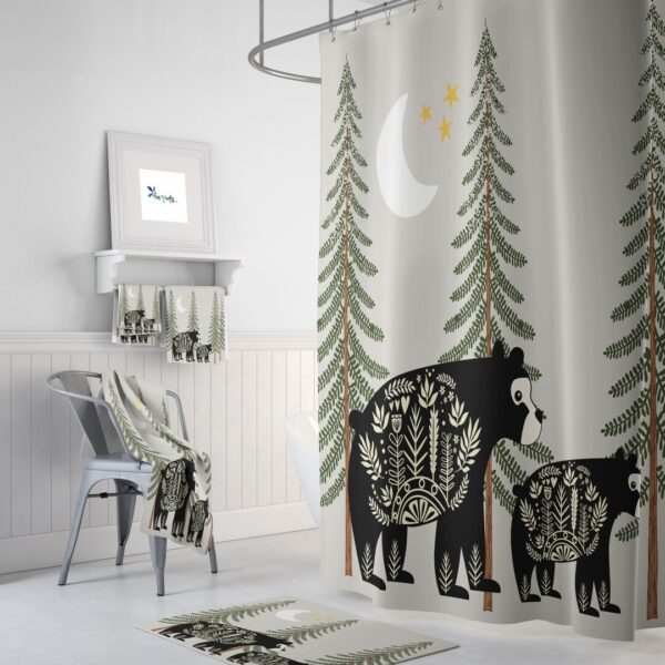 Nordic Bear Shower Curtain, Woodland, Rustic Country, Bathroom Decor, Bear Shower Curtain