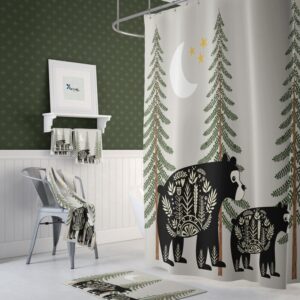 Nordic Bear Shower Curtain, Woodland, Rustic Country, Bathroom Decor, Bear Shower Curtain