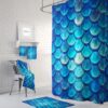 Ocean Blue Mermaid Scales Shower Curtain Optional Bath, Bath Towels Mat Bathroom Set