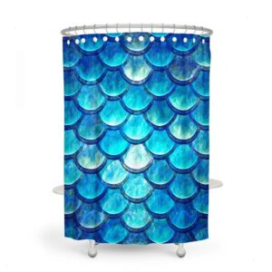 Ocean Blue Mermaid Scales Shower Curtain Optional Bath, Bath Towels Mat Bathroom Set