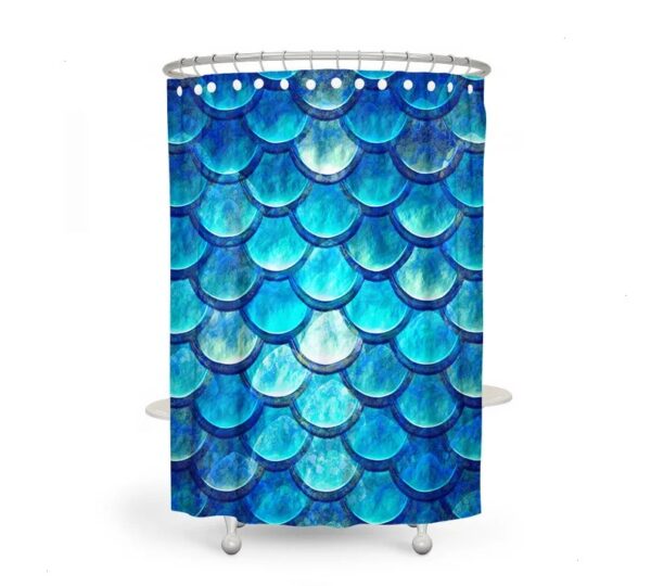 Ocean Blue Mermaid Scales Shower Curtain Optional Bath, Bath Towels Mat Bathroom Set