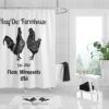 Personalized Rooster Chicken Poultry Farm Shower Curtain Farmhouse Chic Black and White Optional Bath Mat Set