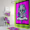 Personalized Shower Curtain Sugar Skulls Optional Bath Mat Bathroom Set Pink Yellow Diamond Roses