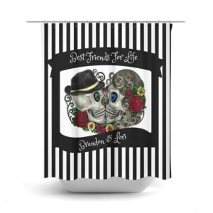 Personalized Sugar Skull Shower Curtain, Kissing Skulls, Day Of The Dead Bathroom Decor