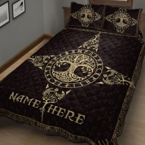 Personalized Viking Quilt Bed Set, Vegvisir Viking Yggdrasil Tree of Life Quilt Blanket & Pillowcases, Viking Quilt Bedding Set Blanket, Viking Quilt For Bedroom, Gifts for Viking Lover