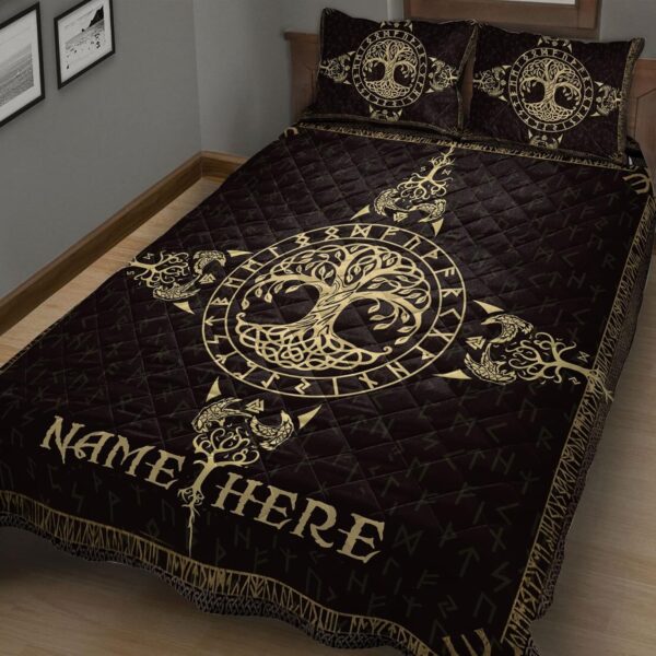 Personalized Viking Quilt Bed Set, Vegvisir Viking Yggdrasil Tree of Life Quilt Blanket & Pillowcases, Viking Quilt Bedding Set Blanket, Viking Quilt For Bedroom, Gifts for Viking Lover