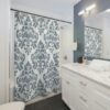 Personalized Vintage Damask Print Shower Curtain, Fancy Shower Curtain, Blue Home Decor, Abstract Baroque Shower Curtain