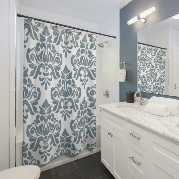 Personalized Vintage Damask Print Shower Curtain, Fancy Shower Curtain, Blue Home Decor, Abstract Baroque Shower Curtain