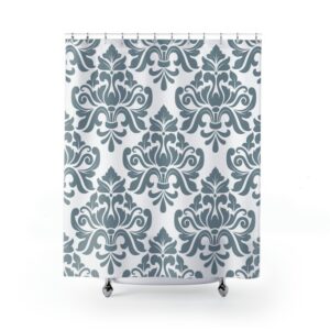 Personalized Vintage Damask Print Shower Curtain, Fancy Shower Curtain, Blue Home Decor, Abstract Baroque Shower Curtain