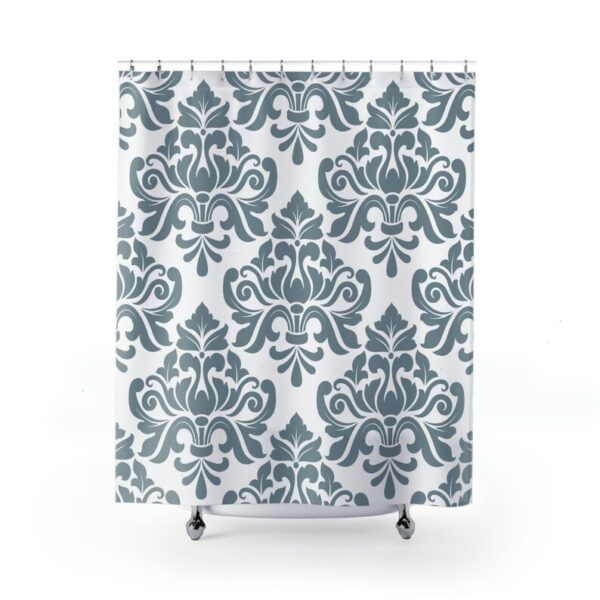 Personalized Vintage Damask Print Shower Curtain, Fancy Shower Curtain, Blue Home Decor, Abstract Baroque Shower Curtain