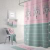 Pink Green Boho Bull Skull Shower Curtain Optional Bath Mat, Bath Towels, Bathroom Set