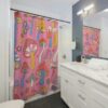 Pink Mushroom Shower Curtain, Shower Curtain Boho, Retro Shower Curtain, Boho Shower curtain, Woodland Shower Curtain