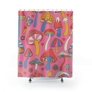 Pink Mushroom Shower Curtain, Shower Curtain Boho, Retro Shower Curtain, Boho Shower curtain, Woodland Shower Curtain