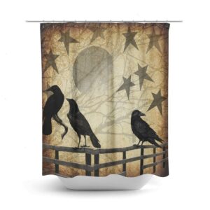 Primitive Grunge Shower Curtain Rustic Crows and Stars Country Farmhouse Decor, Bath Mat, Towels Options