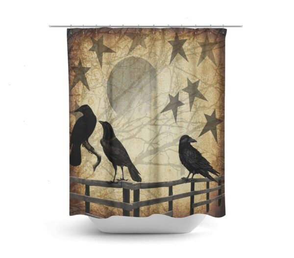 Primitive Grunge Shower Curtain Rustic Crows and Stars Country Farmhouse Decor, Bath Mat, Towels Options