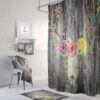 Primitive Rustic Shower Curtain Faux Wood Deer Skull Floral, Optional Bath Mat, Bath Towels