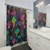 Psychedelic Magic Glowing Mushrooms Shower Curtain, Mushroom Shower Curtain, Midcentury Modern Shower Curtain