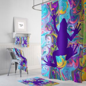 Purple Frog Shower Curtain, Hippie Psychedelic Style Bath Items, Bath Towels, Hand Towels, Bath Mats Available