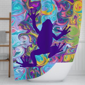 Purple Frog Shower Curtain, Hippie Psychedelic Style Bath Items, Bath Towels, Hand Towels, Bath Mats Available