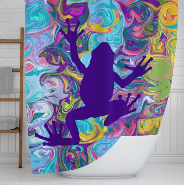 Purple Frog Shower Curtain, Hippie Psychedelic Style Bath Items, Bath Towels, Hand Towels, Bath Mats Available