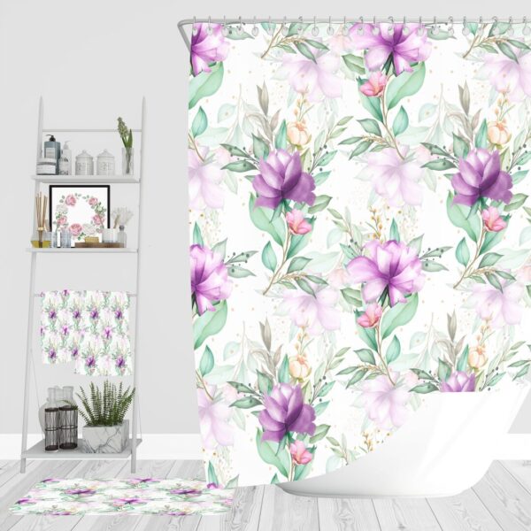 Purple Roses Floral Bathroom Decor, Shower Curtain, Bath Towels, Bath Mat, Hand Towel Options