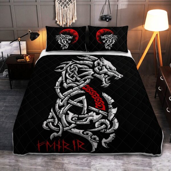 Quilt Bed Set : Fenrir – Viking Quilt Bedding Set Throw, Twin, Queen, King Size, Viking Quilt Bedding Set Blanket, Viking Quilt For Bedroom, Gifts for Viking Lover