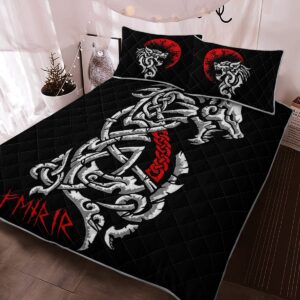 Quilt Bed Set : Fenrir – Viking Quilt Bedding Set Throw, Twin, Queen, King Size, Viking Quilt Bedding Set Blanket, Viking Quilt For Bedroom, Gifts for Viking Lover