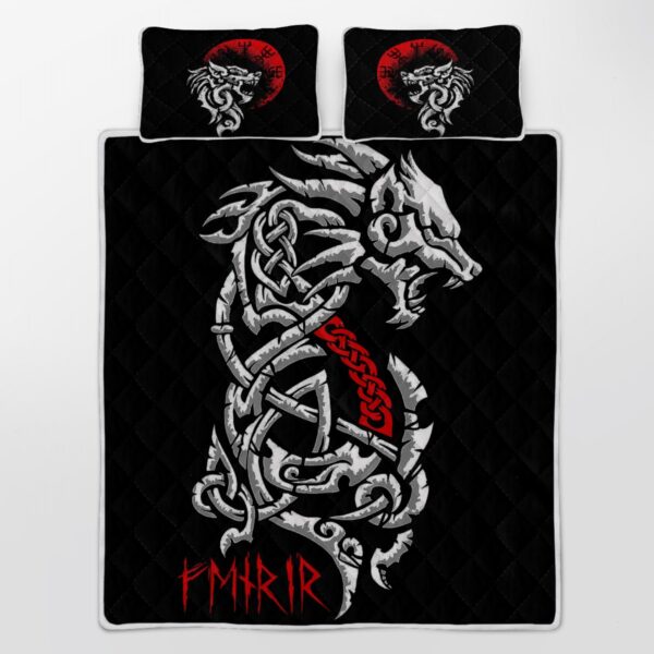Quilt Bed Set : Fenrir – Viking Quilt Bedding Set Throw, Twin, Queen, King Size, Viking Quilt Bedding Set Blanket, Viking Quilt For Bedroom, Gifts for Viking Lover
