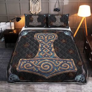 Quilt Bed Set – Viking Hammer – Viking Quilt Bedding Set Throw, Twin, Queen, King Size, Viking Quilt Bedding Set Blanket, Viking Quilt For Bedroom, Gifts for Viking Lover