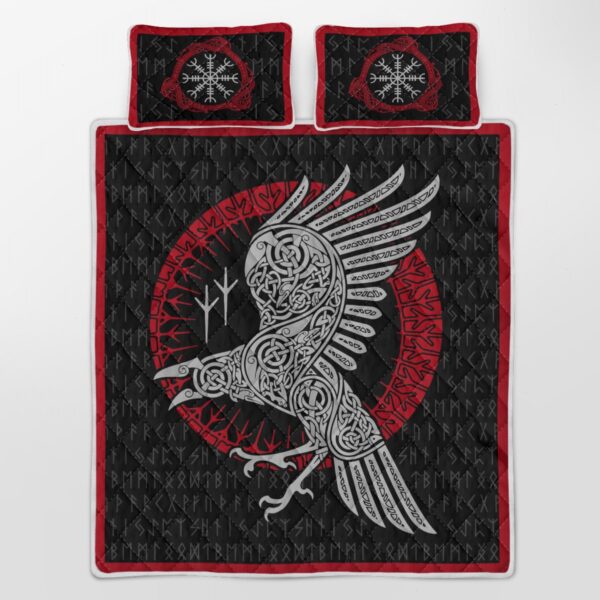 Raven And Rune Quilt Bed Set, Viking Quilt Bedding Set Throw, Twin, Queen, King Size, Viking Quilt Bedding Set Blanket, Viking Quilt For Bedroom, Gifts for Viking Lover