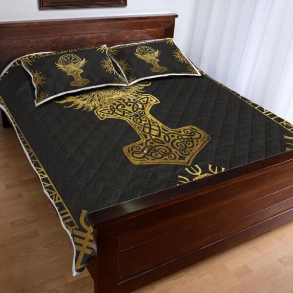 Raven Mjolnir Viking Quilt Set Throw, Twin, Queen, King Size, Viking Quilt Bedding Set Blanket, Viking Quilt For Bedroom, Gifts for Viking Lover